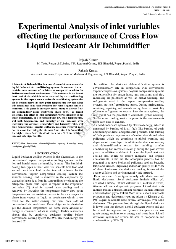 (PDF) IJERTExperimental Analysis of inlet variables effecting the