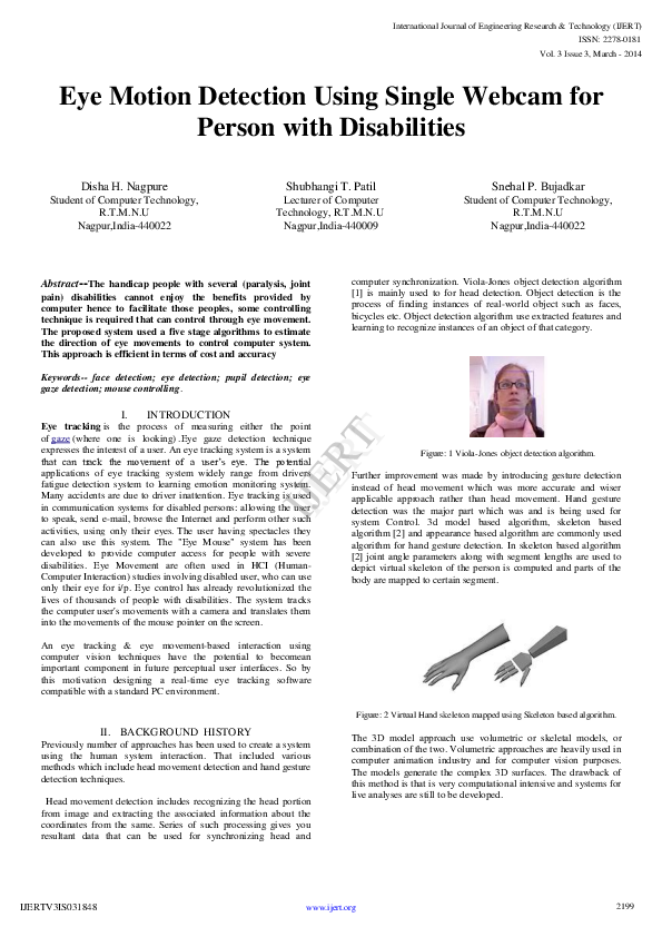 (PDF) IJERTEye Motion Detection Using Single cam for Person with
