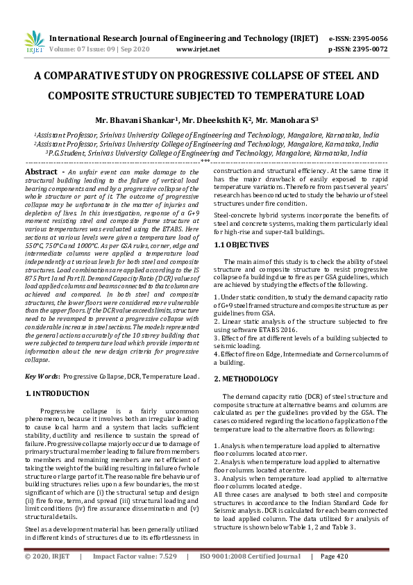 (PDF) IRJET- A COMPARATIVE STUDY ON PROGRESSIVE COLLAPSE OF STEEL AND ...