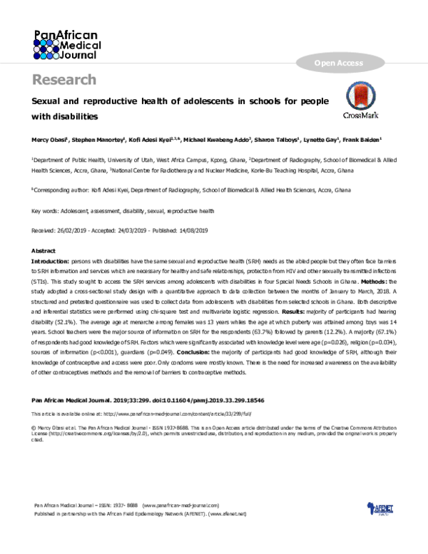 (PDF) Sexual and reproductive health of adolescents in schools for ...