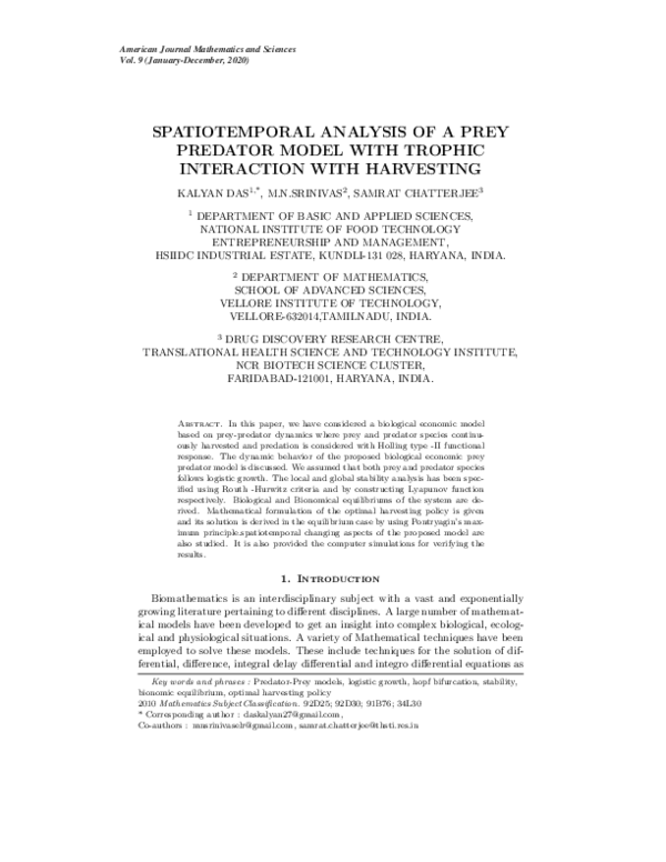 (PDF) Spatiotemporal analysis of a prey predator model with trophic ...