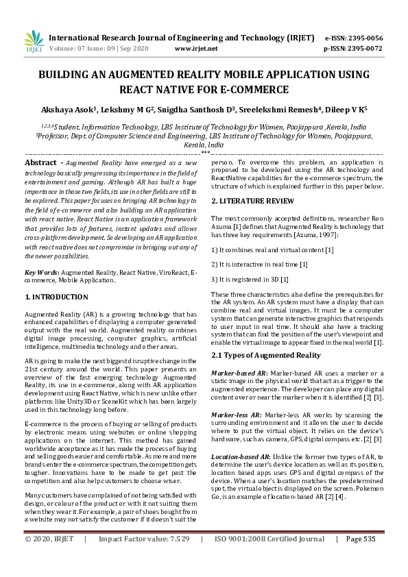 (PDF) IRJET- BUILDING AN AUGMENTED REALITY MOBILE APPLICATION USING ...