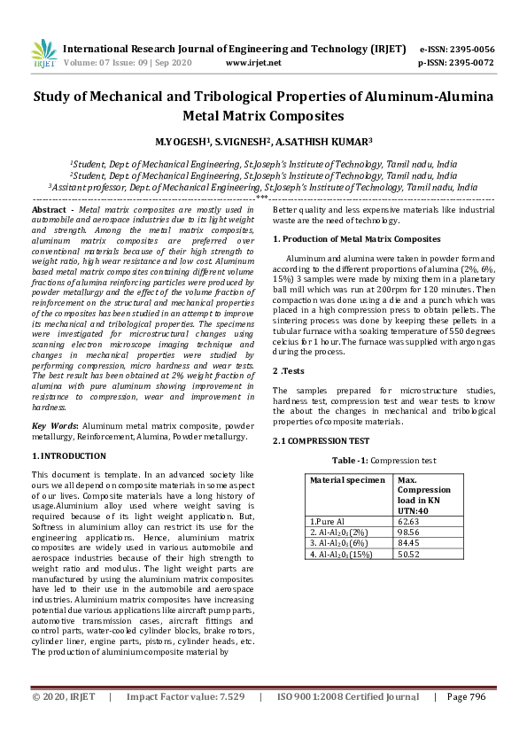 (PDF) IRJET- Study of Mechanical and Tribological Properties of ...