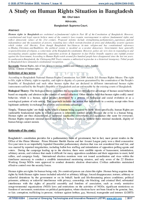 (PDF) A Study on Human Rights Situation in Bangladesh