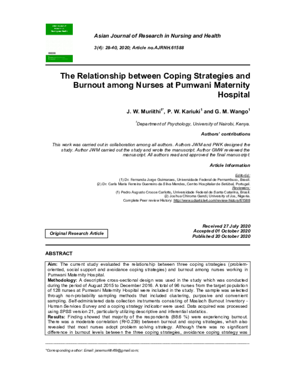 (PDF) The Relationship between Coping Strategies and Burnout among ...