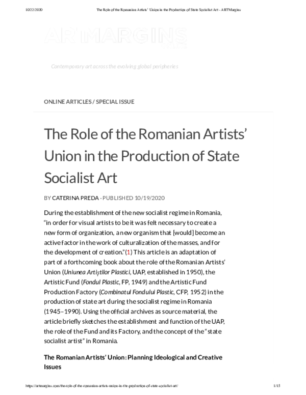 (PDF) The Role of the Romanian Artists' Union in the Production of