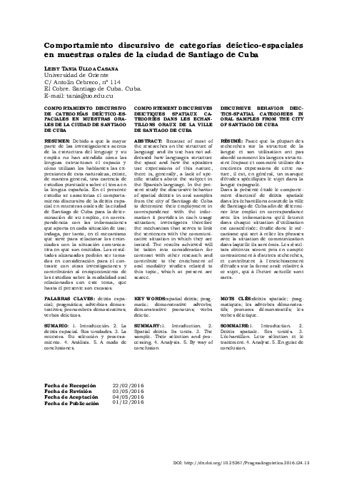 (PDF) Comportamiento discursivo de categorías deíctico-espaciales en ...