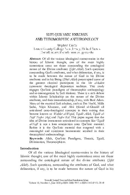 (PDF) Sufi Qur'ānic Exegesis and Theomorphic Anthropology [written by ...