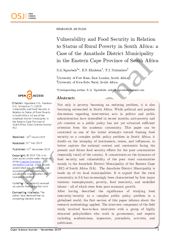 (PDF) Vulnerability and Food Security in Relation to Status of Rural ...