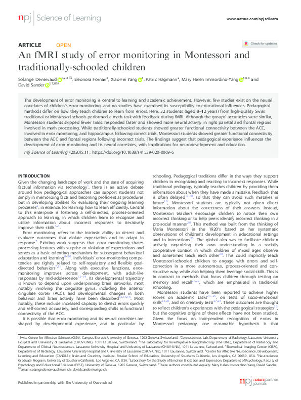 (PDF) An fMRI study of error monitoring in Montessori and traditionally ...