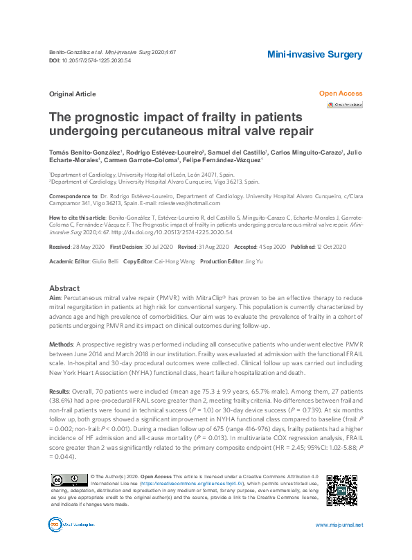 (PDF) The prognostic impact of frailty in patients undergoing ...