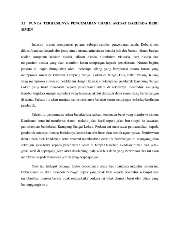 (DOC) 3.1 PUNCA TERHASILNYA PENCEMARAN UDARA AKIBAT DARIPADA DEBU