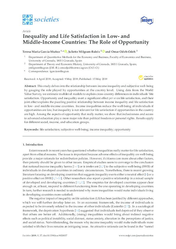 (PDF) Inequality and Life Satisfaction in Low-and Middle-Income ...