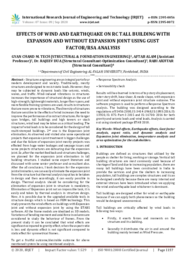 (PDF) EFFECTS OF WIND AND EARTHQUAKE ON RC TALL BUILDING WITH EXPANSON ...