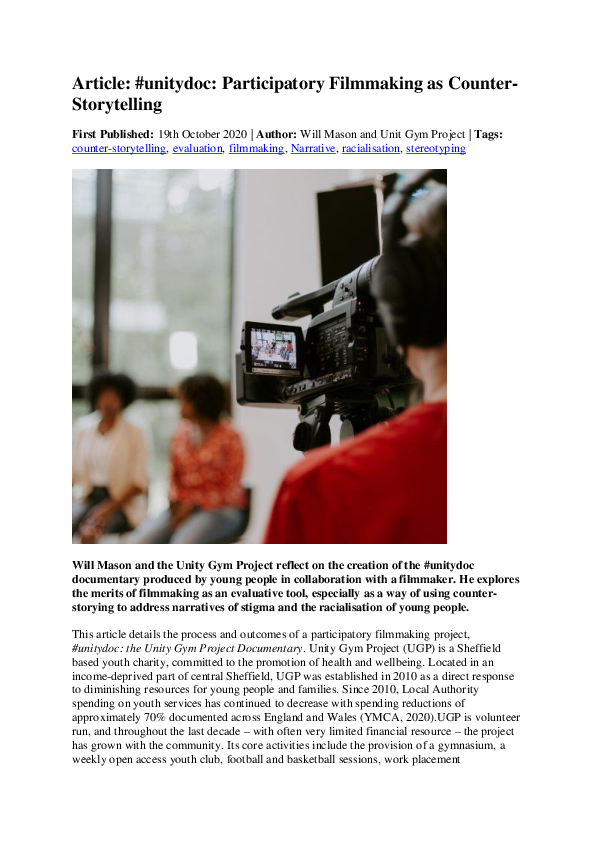 (PDF) Article: #unitydoc: Participatory Filmmaking as Counter- Storytelling