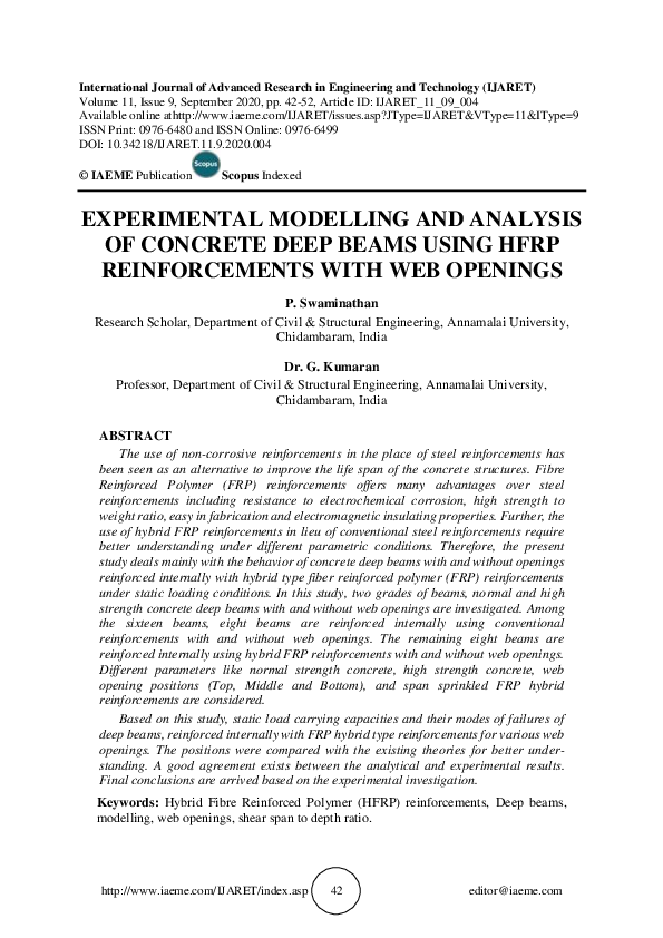 (PDF) EXPERIMENTAL MODELLING AND ANALYSIS OF CONCRETE DEEP BEAMS USING ...