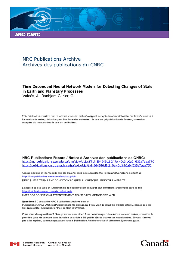 (PDF) Time dependent neural network models for detecting changes of