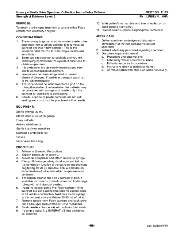 (PDF) Urinary Sterile Urine Specimen Collection from a Foley Catheter