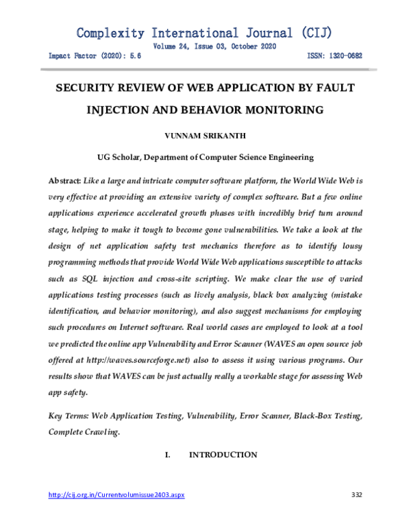 (PDF) SECURITY REVIEW OF WEB APPLICATION BY FAULT INJECTION AND ...
