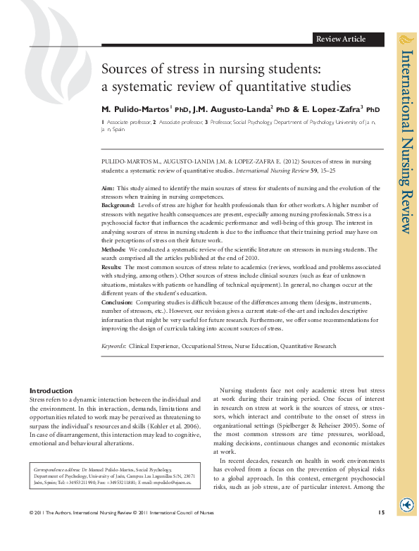 (PDF) Sources of stress in nursing students: a systematic review of ...
