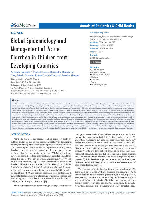 (PDF) Global Epidemiology and Management of Acute Diarrhea in Children ...