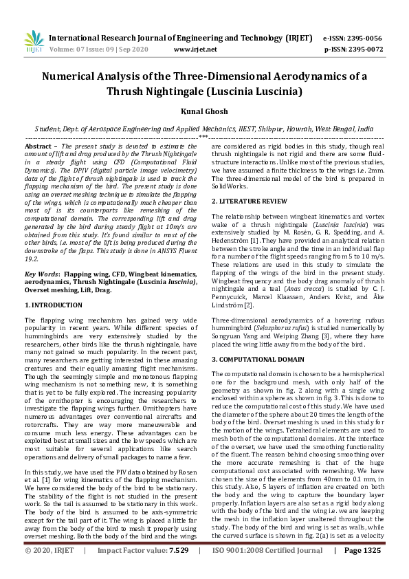 (PDF) IRJET- Numerical Analysis of the Three-Dimensional Aerodynamics ...