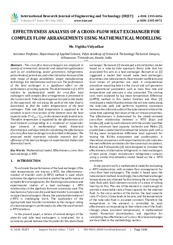 (PDF) IRJET EFFECTIVENESS ANALYSIS OF A CROSSFLOW HEAT EXCHANGER FOR COMPLEX FLOW ARRANGEMENTS