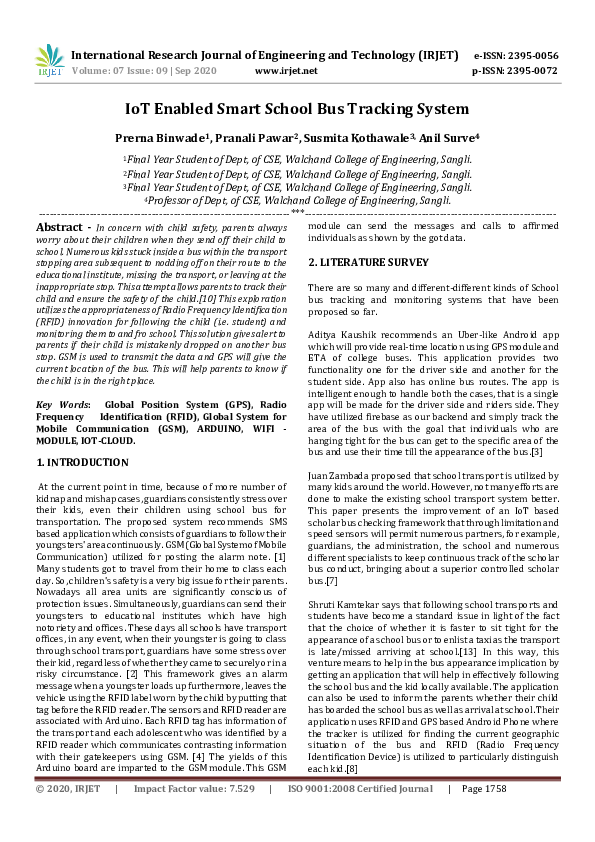 (PDF) IRJET- IoT Enabled Smart School Bus Tracking System