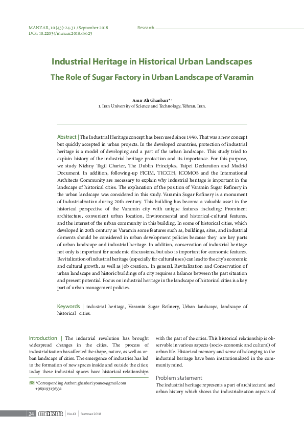 Picture of (PDF) Industrial Heritage in Historical Urban Landscapes; the Role of ...