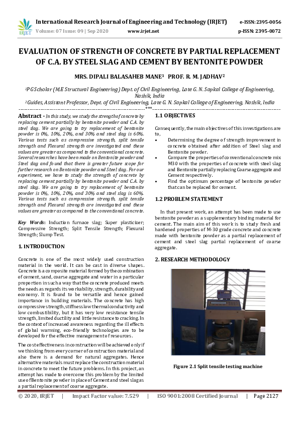 (PDF) IRJET- EVALUATION OF STRENGTH OF CONCRETE BY PARTIAL REPLACEMENT ...