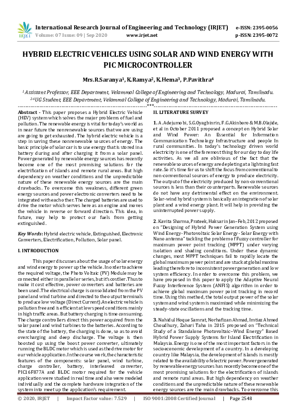 (PDF) IRJET- HYBRID ELECTRIC VEHICLES USING SOLAR AND WIND ENERGY WITH ...