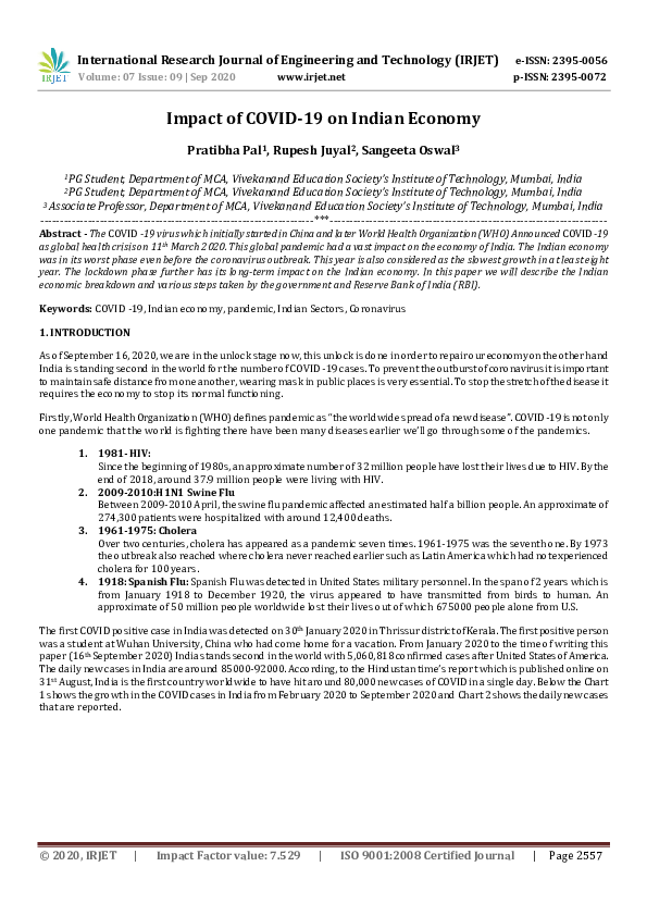 (PDF) IRJET- Impact of COVID-19 on Indian Economy | IRJET Journal ...