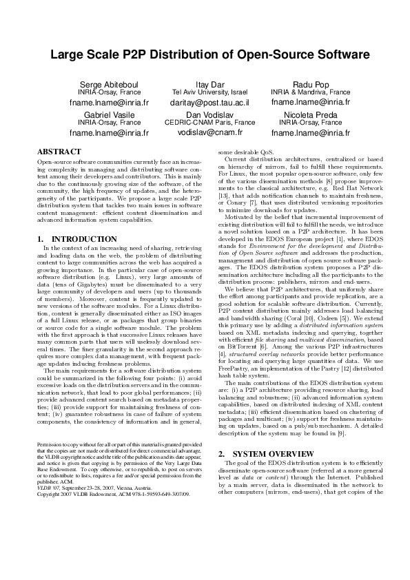(PDF) Large scale P2P distribution of open-source software