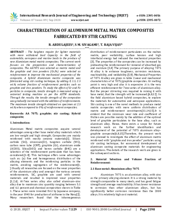 (PDF) IRJET- CHARACTERIZATION OF ALUMINIUM METAL MATRIX COMPOSITES ...