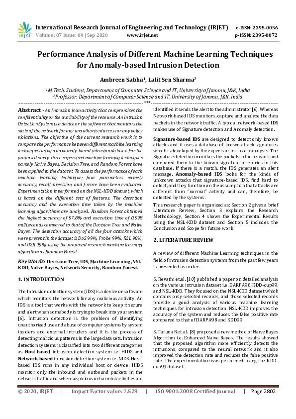 (PDF) IRJET- Performance Analysis of Different Machine Learning ...