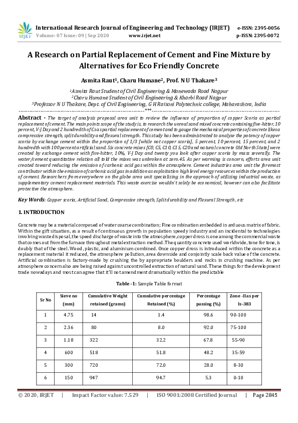 (PDF) IRJET- A Research on Partial Replacement of Cement and Fine ...