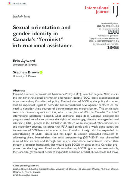 (PDF) Sexual orientation and gender identity in Canada's "feminist ...