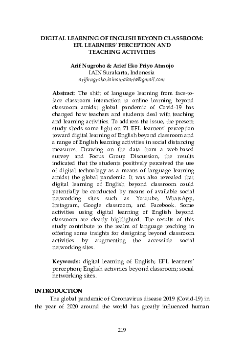 (PDF) DIGITAL LEARNING OF ENGLISH BEYOND CLASSROOM: EFL LEARNERS ...