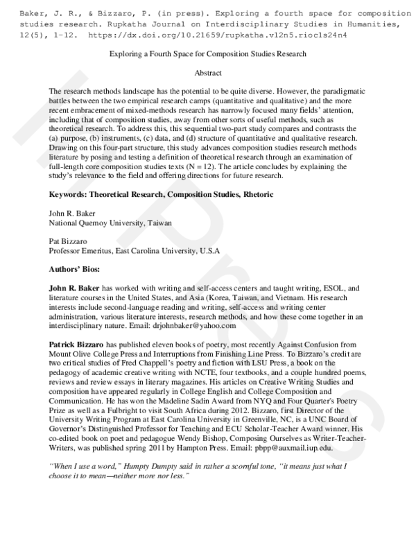 (PDF) Exploring a Fourth Space for Composition Studies Research