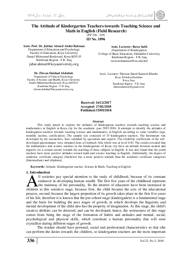 (PDF) The Attitude of Kindergarten Teachers towards Teaching Science ...