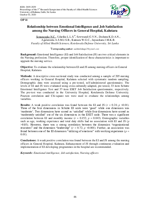 (PDF) Relationship between Emotional Intelligence and Job Satisfaction ...