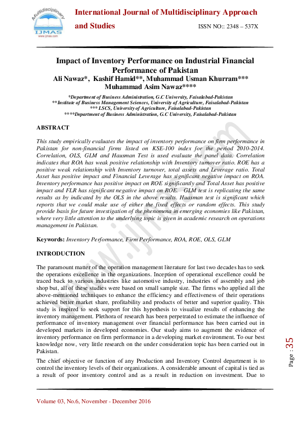 (PDF) Impact of Inventory Performance on Industrial Financial ...