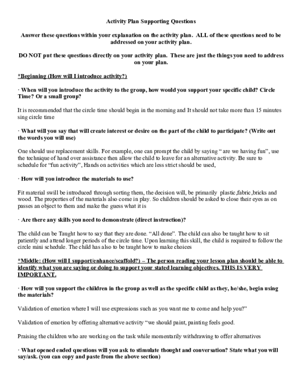 (DOC) Activity Plan Supporting Questions