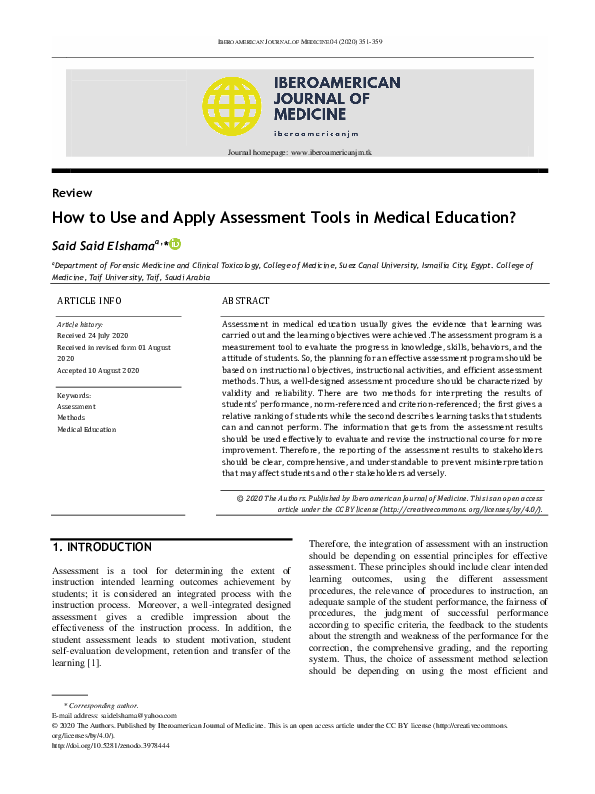 (PDF) How to Use and Apply Assessment Tools in Medical Education