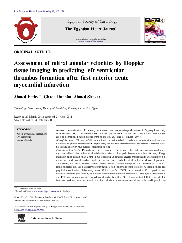 (PDF) Assessment of Mitral Annular Velocities by Doppler Tissue Imaging ...