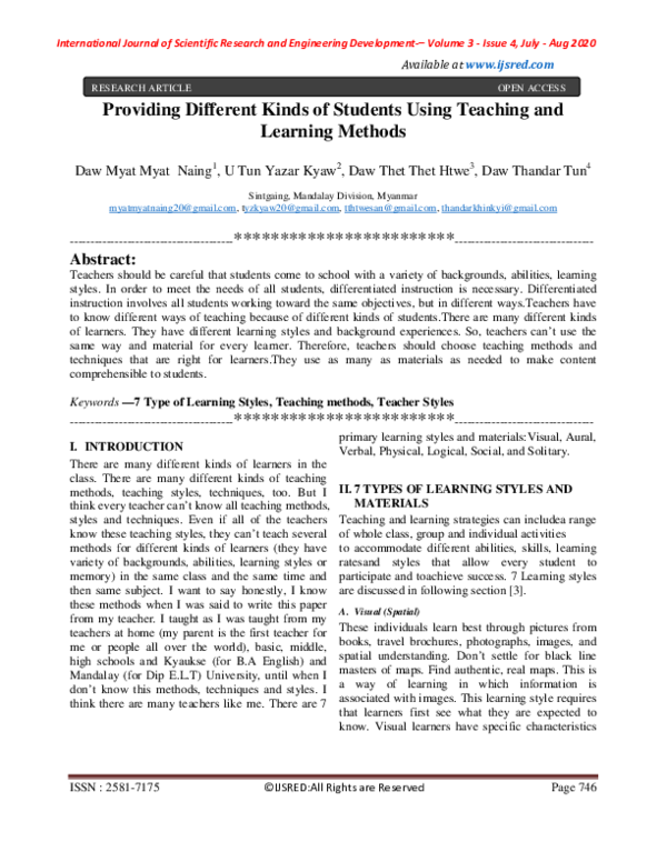 (PDF) Providing Different Kinds of Students Using Teaching and Learning ...