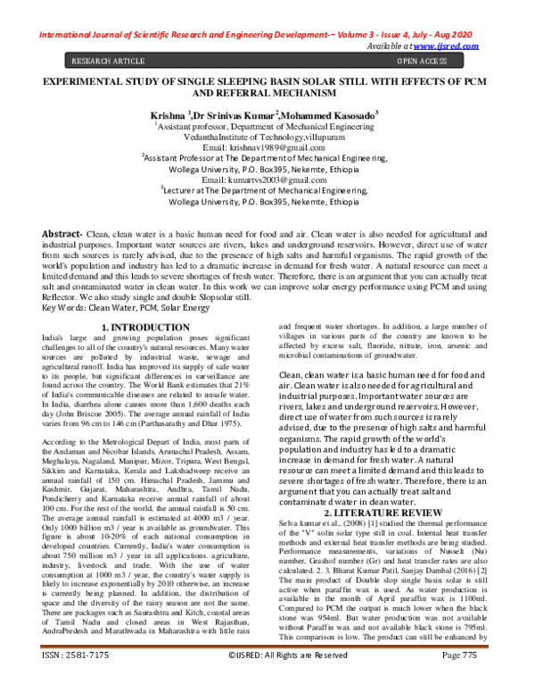 (PDF) EXPERIMENTAL STUDY OF SINGLE SLEEPING BASIN SOLAR STILL WITH ...