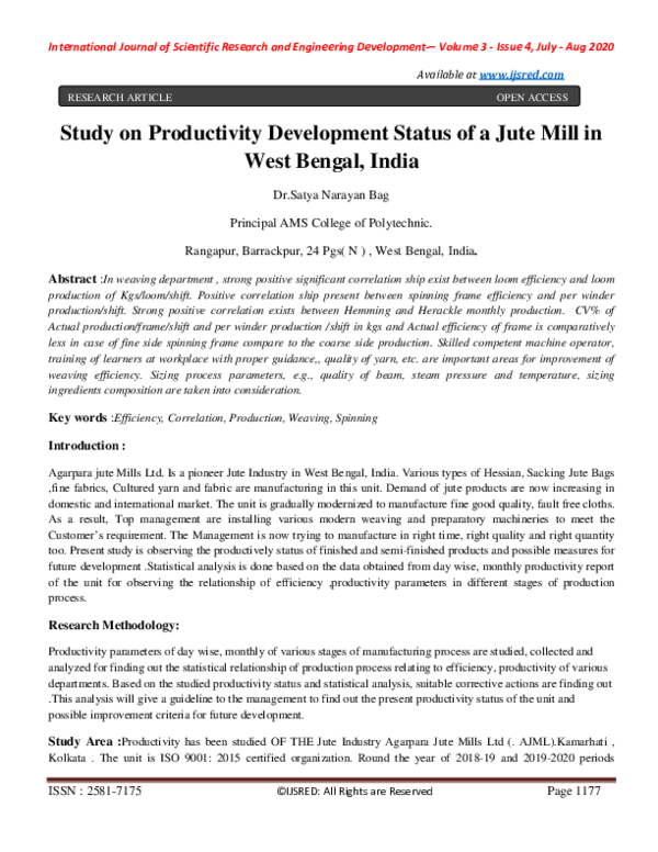 (PDF) Study on Productivity Development Status of a Jute Mill in West ...