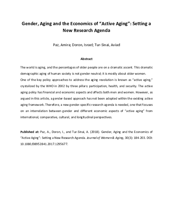 (PDF) Gender Aging and the Economics of Active Aging Setting a New ...