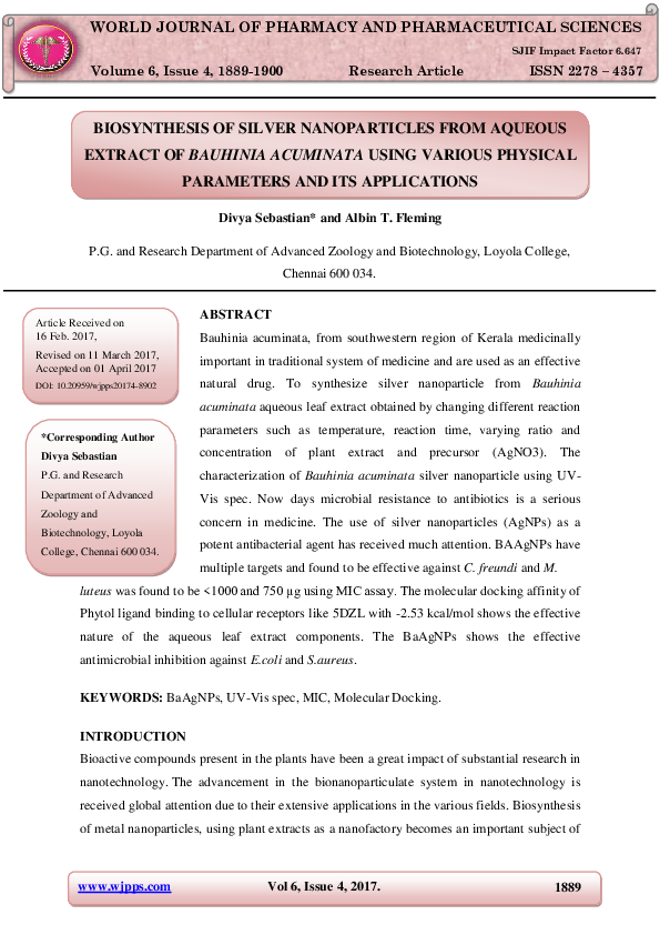 (PDF) BIOSYNTHESIS OF SILVER NANOPARTICLES FROM AQUEOUS EXTRACT OF ...